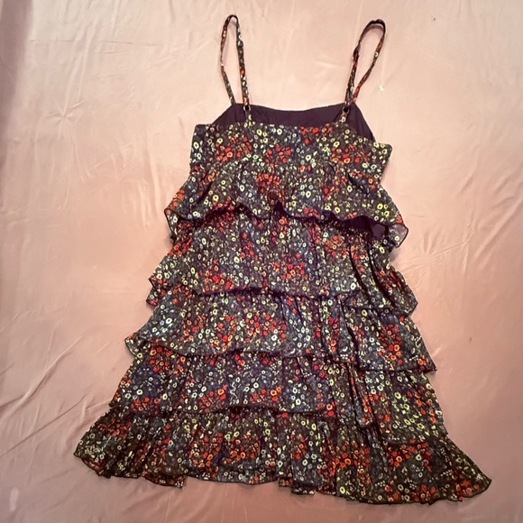 H&M Y2K Vintage Black/Red Ruffled Tiered Spaghetti Strap Mini Sundress 6/Small - Picture 2 of 8